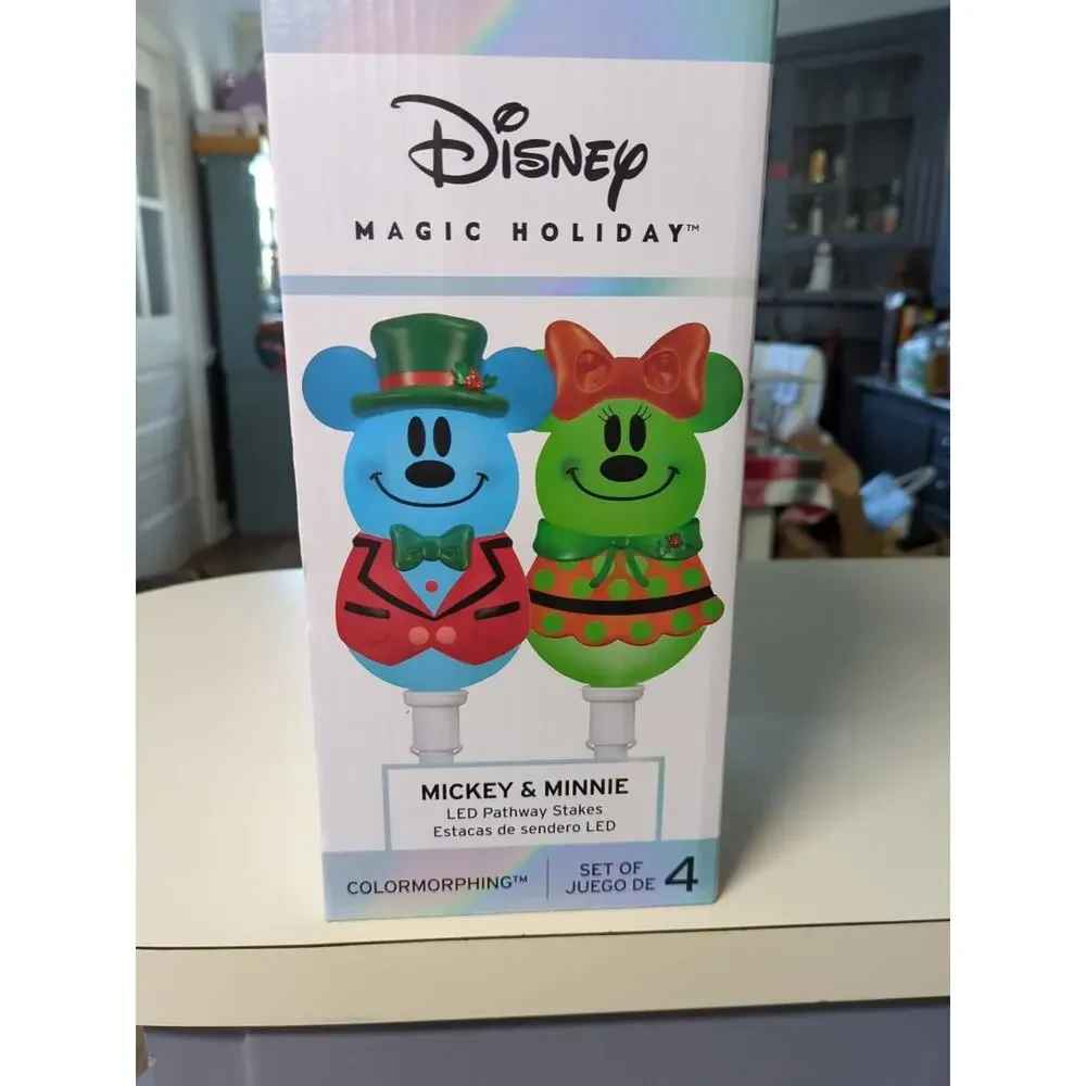Disney Magic Holiday Mickey & Minnie Mouse Multi-color LED Pathway Lights NEW